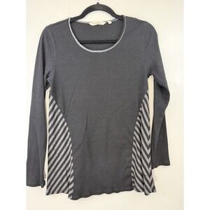 Soft Surroundings Black‎ Ribbed Tunic With Striped Accents & Scoopneck Size M